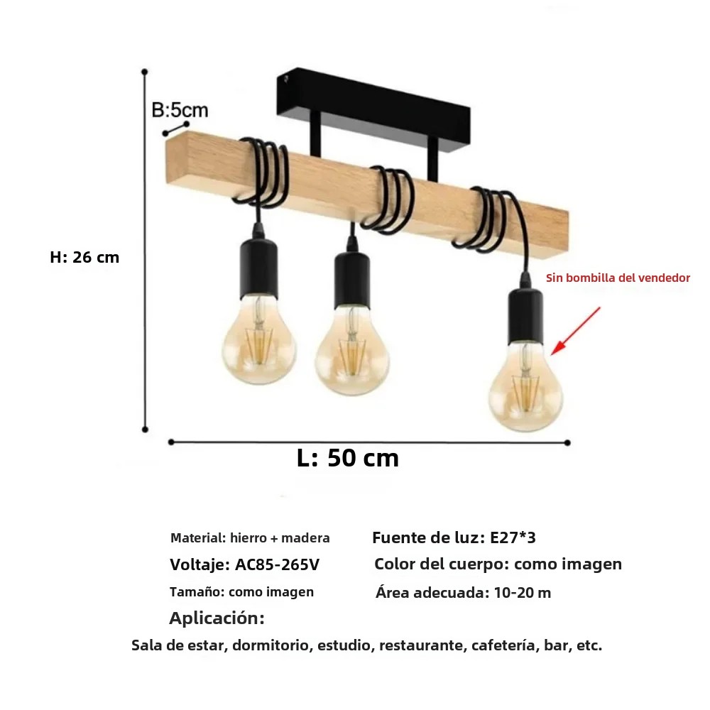 TK Lámpara Colgante De Madera Retro Para Sala De Estar Comedor Dormitorio Lámpara De Techo Artística Envolvente Instalación Montaje Incluido