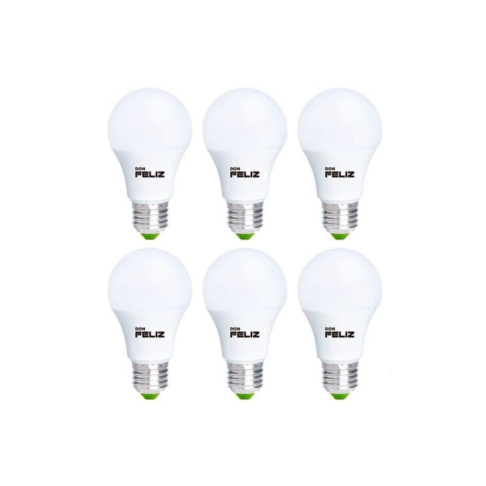 Bombilla Led A60 redonda estandar 6W/8W/9W/10W/11W/12W/13W/14W, luz amarilla/luz calida 3000K , casquillo grande E27, pack de 6 uds, Don Feliz