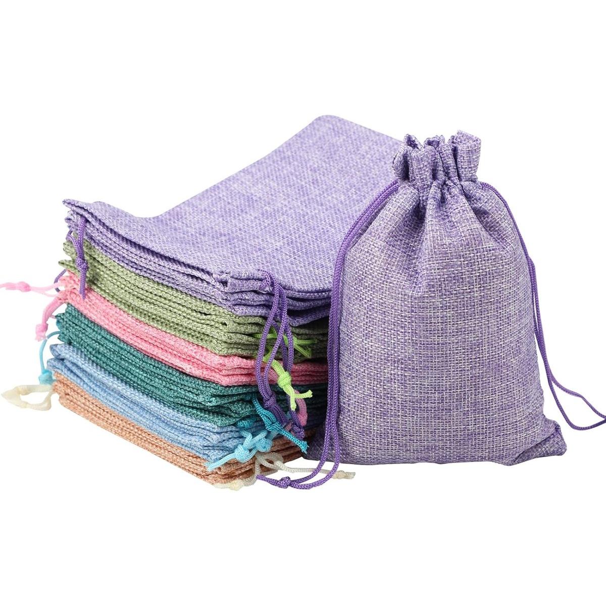 Om Home 30 bolsas de yute de 13 x 18 cm con cordón - Bolsas de tela con cordón - Bolsas de tela en 6 colores - Ideales para joyas, bolsas de regalo - Perfectas para fiestas, bodas, Navidad, arte y manualidades
