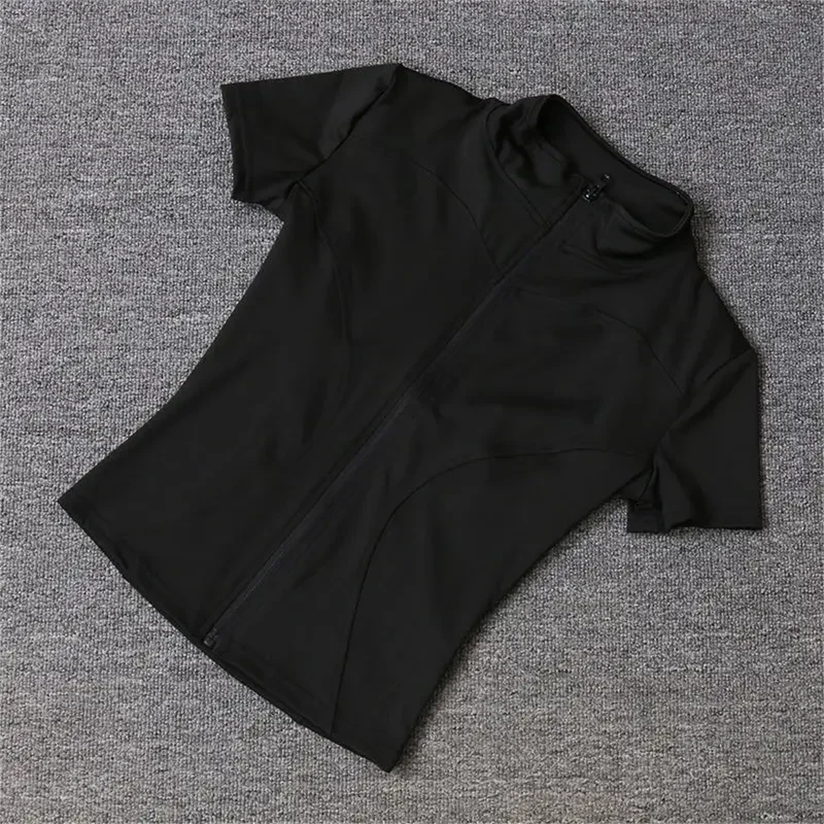 TK Top Deportivo Para Mujer Verano Ajustado Con Cuello Alto Y Cierre En Zipper Manga Corta Color Sólido Ropa Deportiva Casual Para Yoga Correr Y Gimnasio
