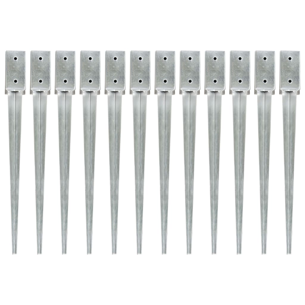 vidaXL Picas de Tierra (12 unidades) Acero Galvanizado Plateado Punta Lanza Dimensiones 7 x 7 x 75 cm,  7 x 7 x 90 cm,  9 x 9 x 75 cm y mas