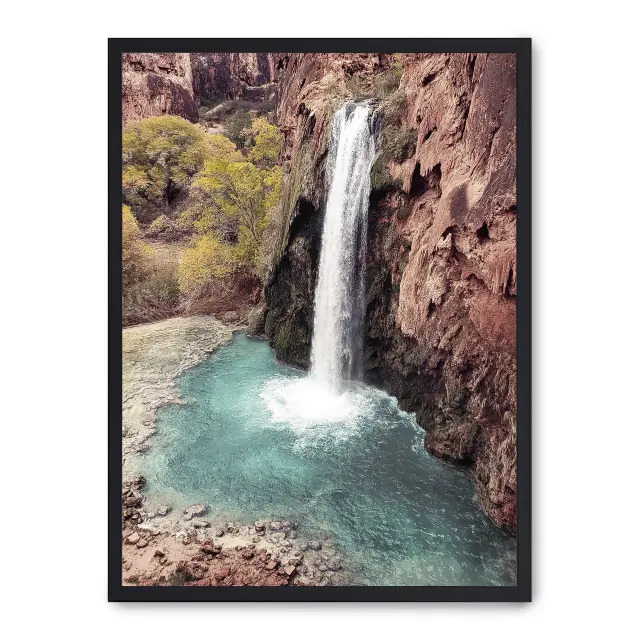 Lámina con marco negro WATERFALL II 21x30 cm, Póster impreso en papel de primera calidad de 180gr, montado sobre marco de madera MDF acabado en negro., Naturaleza - Desierto