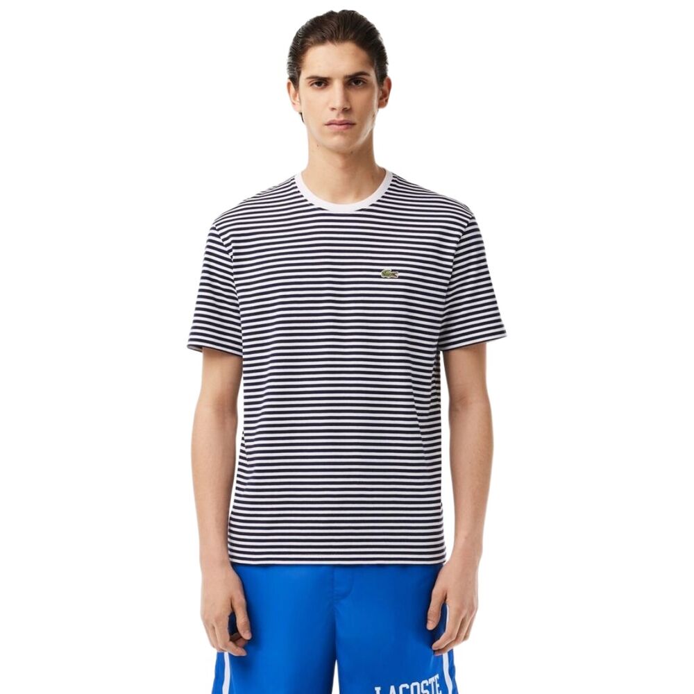 Camiseta Blanco-Azul Marino Lacoste de Rayas