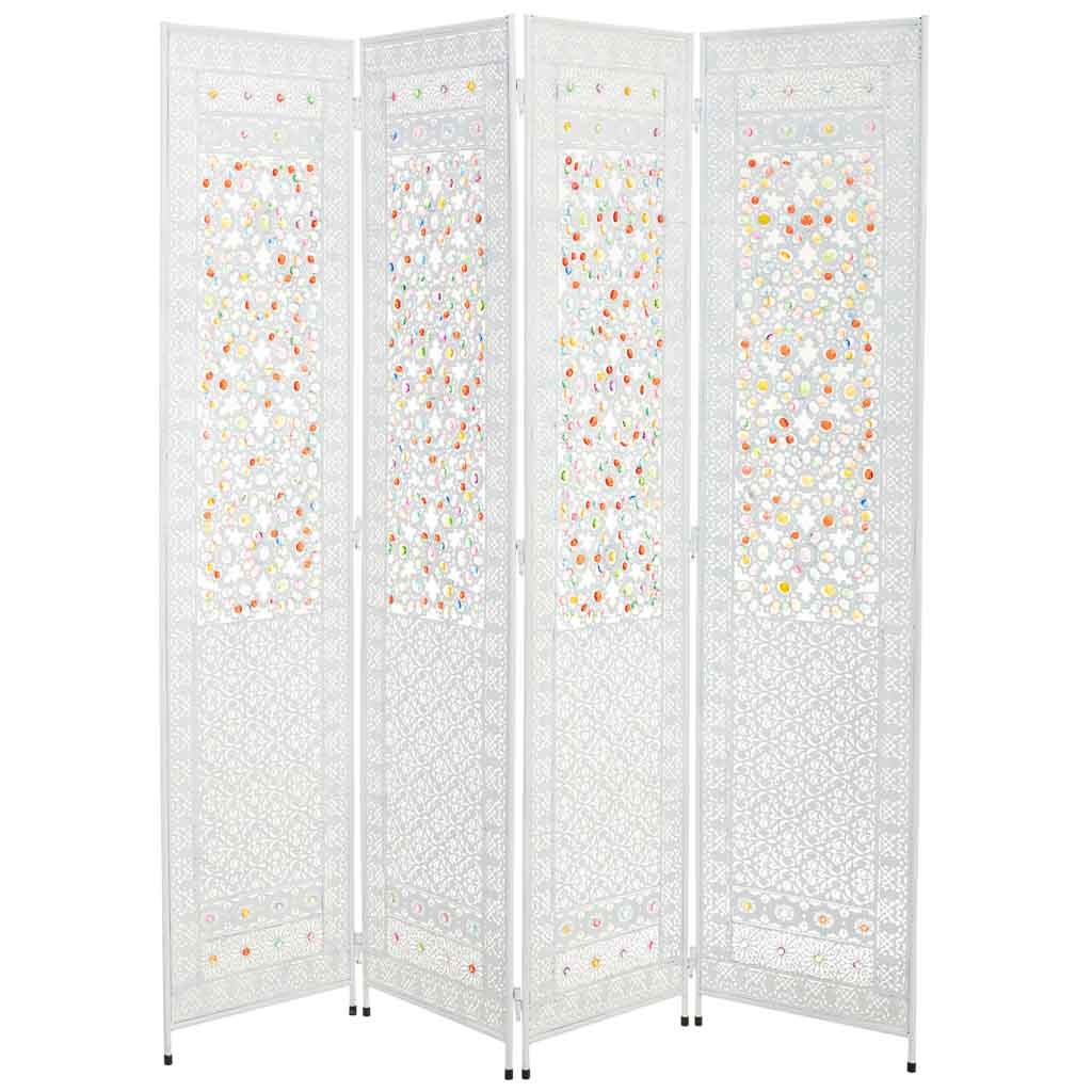 Paraban de metal blanco y cristal acrilico de colores Medidas: 3x160x172cm