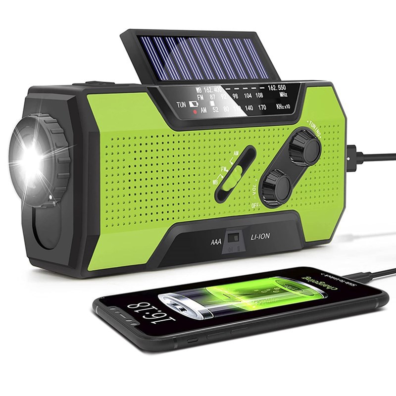 TK Cargador de teléfono Celular, SOS para hogar y Emergencia Radio de emergencia, manivela SOLAR DE 5000 mAh, Radio meteorológica portátil AM/FM/NOAA with LED interior