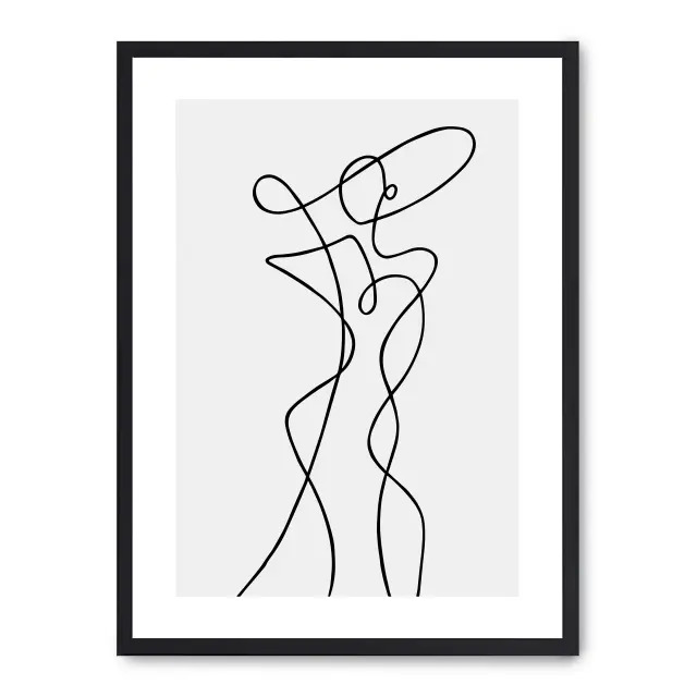 Lámina con marco negro WOMAN LINE ART VIII 21x30 cm, Póster impreso en papel de primera calidad de 180gr, montado sobre marco de madera MDF acabado en negro., Arte - Dibujo de línea