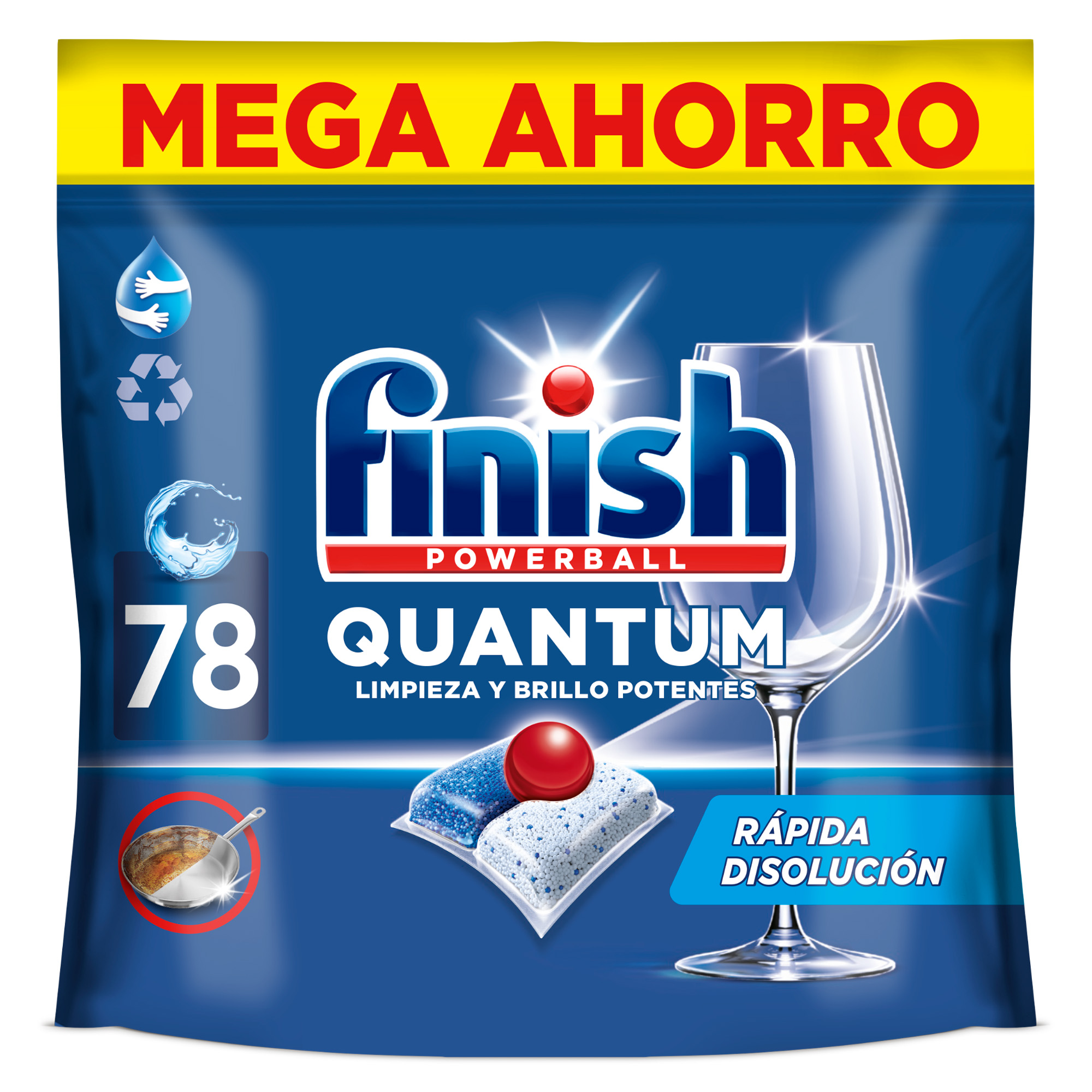 Finish Powerball QUANTUM REGULAR Pastillas para Lavavajillas, Limpieza y Brillo Potentes, Aroma Regular, Rápida Disolución, Elimina Grasa Incrustada, Profesional