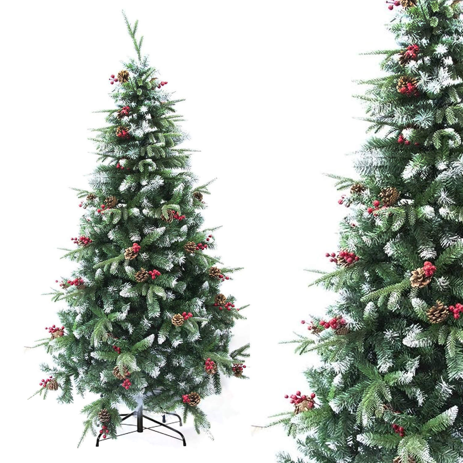 ShuangZhi Árbol de Navidad Verde con Nieve, Piñas y Acebo Realístico 228~871 puntas - 5 Tamaños Ideal para tu salón Decoración Navideña