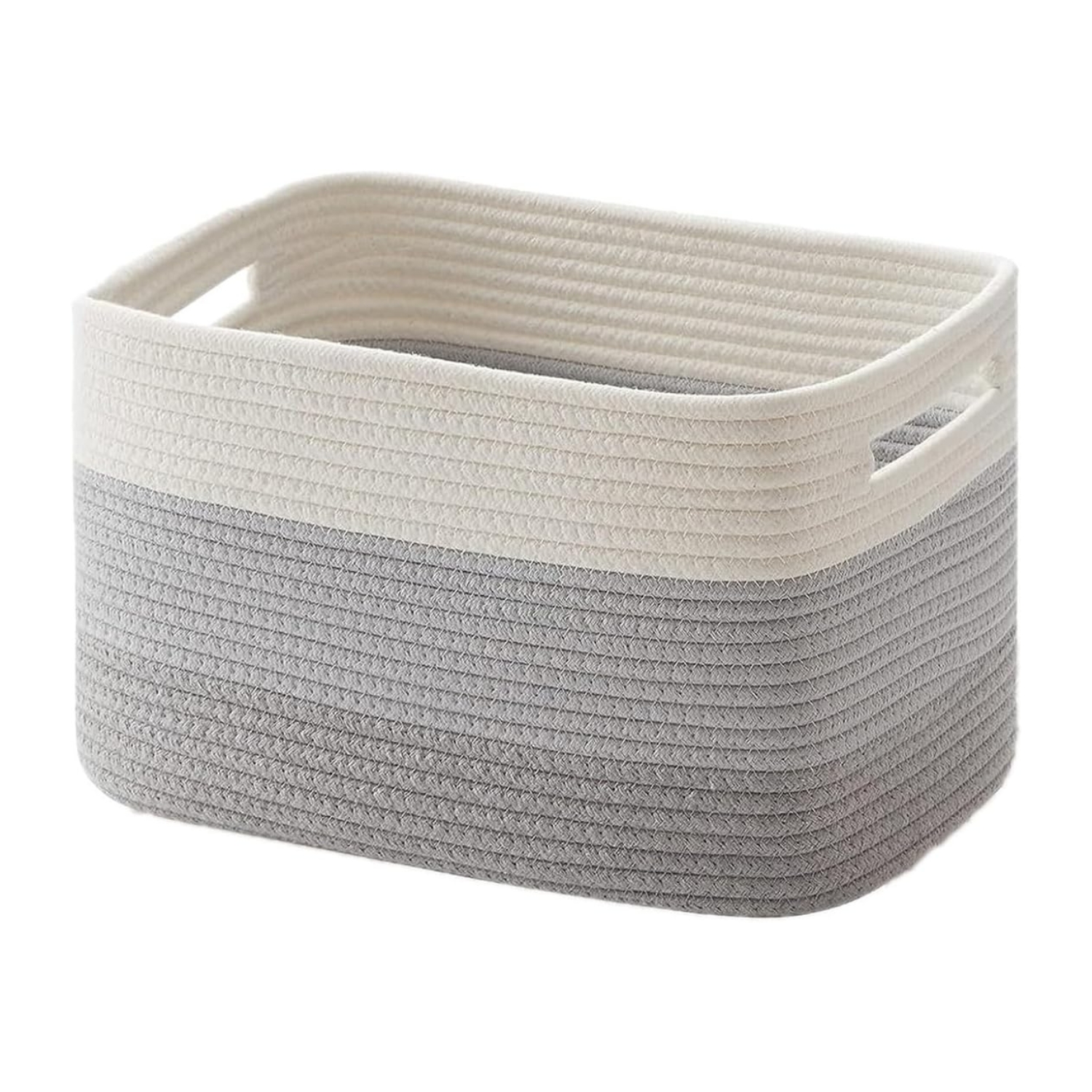 Cesta Organizadora de Cuerda de Algodón 38 x 25 x 22,5 cm, Caja de Almacenaje Decorativa, Organizador para Juguetes, Mantas, Ropa, Libros, Toallas, Baño, Dormitorio, Salón, Armario, Estantería, Asas Reforzadas, Plegable, Gran Capacidad, Estilo Nórdico