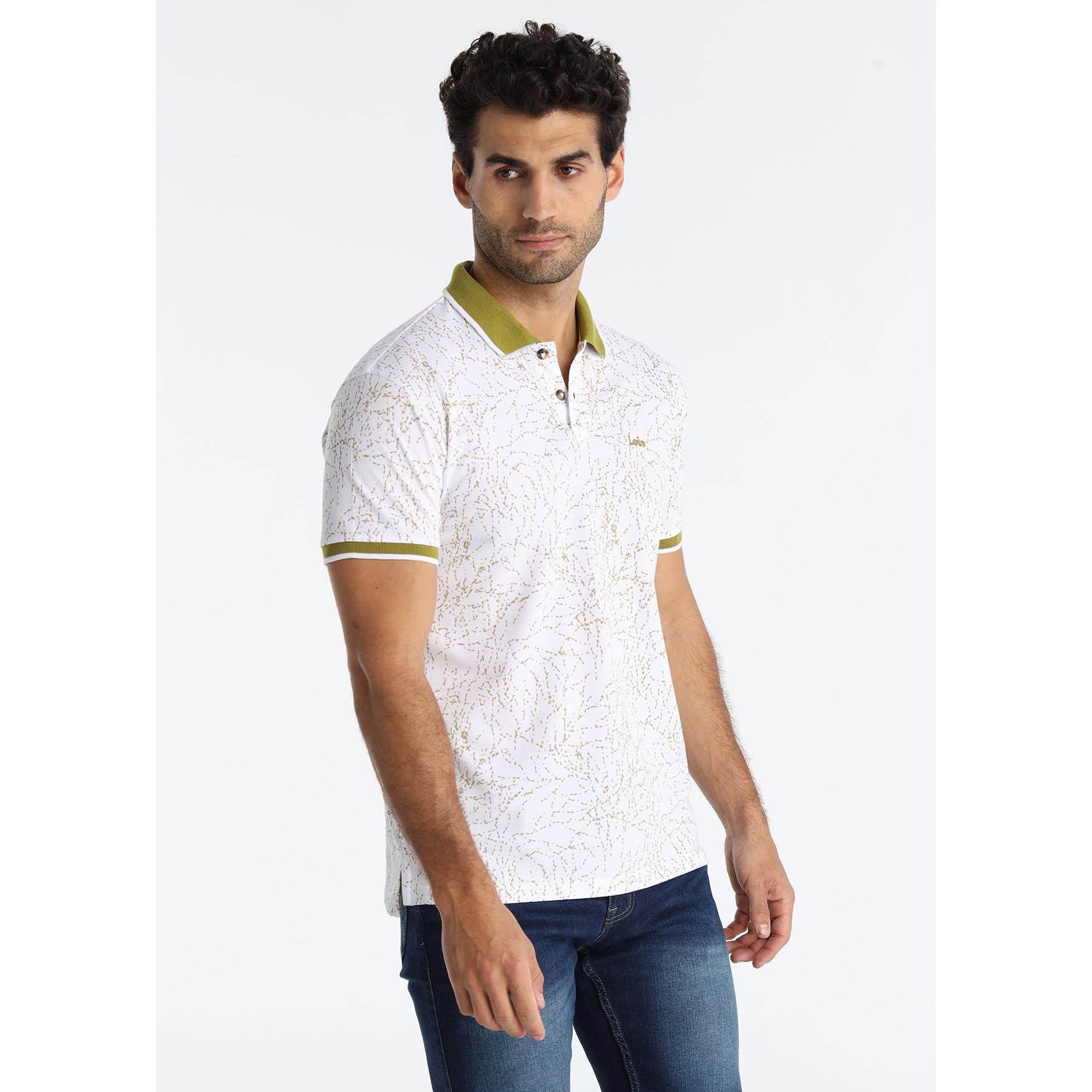 LOIS JEANS - Polo con Estampado de Ramas Finas en Fondo Blanco