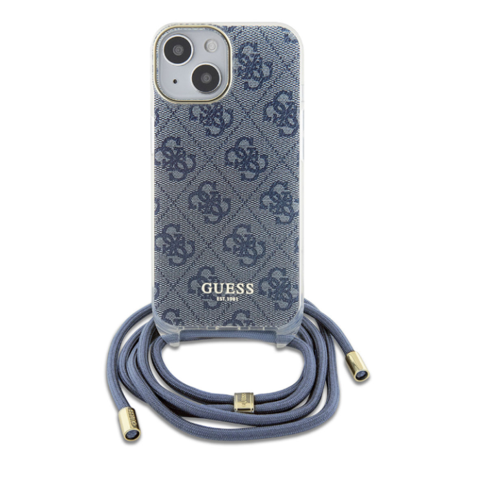 Funda Guess en Silicona diseño 4G con Cordón para iPhone 15 | 14 | 13 color Azul GUHCP15SHC4SEB