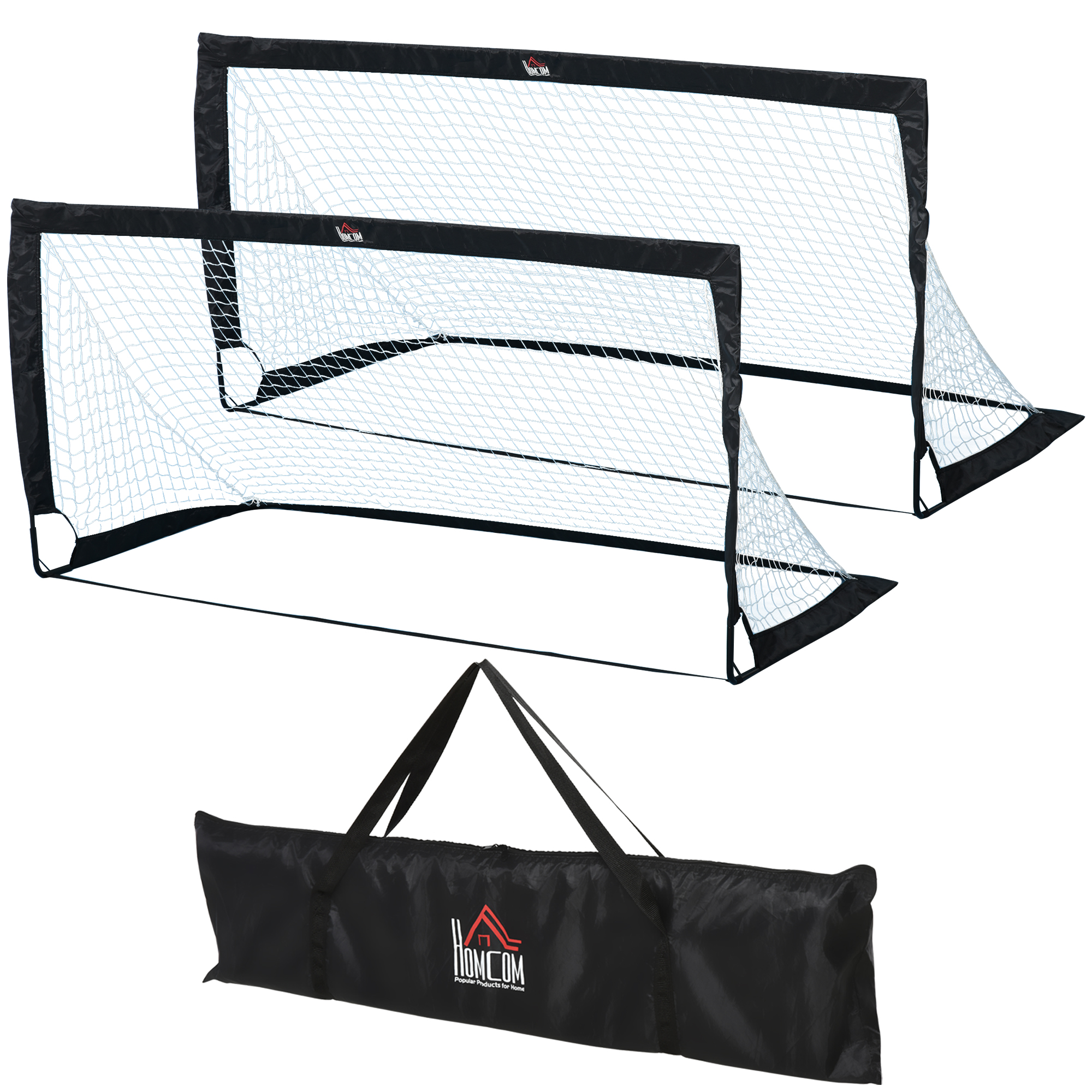 HOMCOM Porterías de Fútbol, Red de Fútbol, Juego de 2 Mini Porterías, Plegables, Metal, Tela Oxford, para Niños, Exterior, Naranja, 183 x 90 x 90 cm