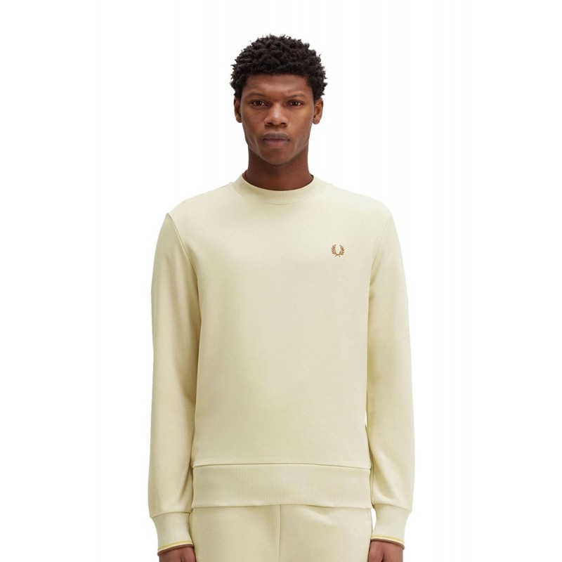 SUDADERA FRED PERRY BEIGE EMBROIDERED LOGO CREW NECK SWEATSHIRT