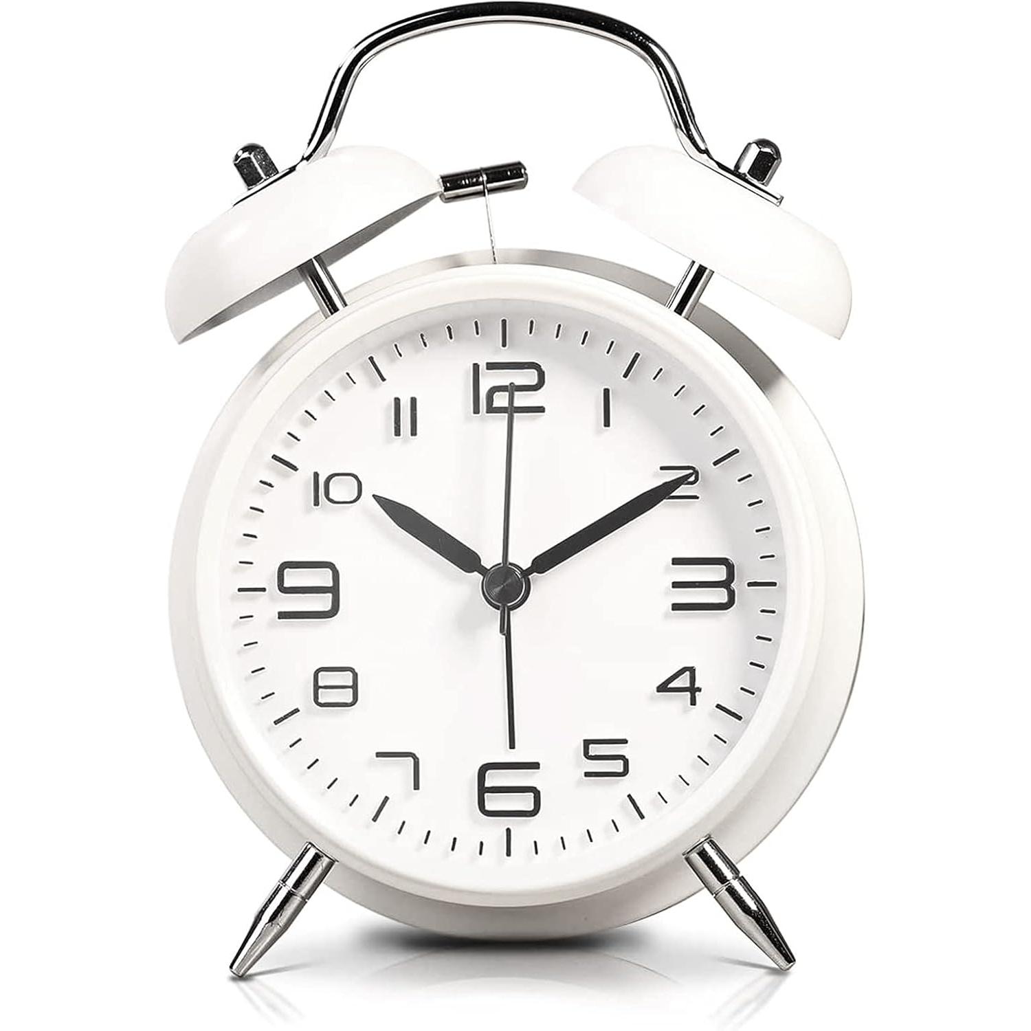 TK Reloj Despertador de Doble Campana con luz Nocturna, Gran Esfera de 4 Pulgadas, Batería de Reloj Despertador Ruidoso, sin Tictac, Silencioso, Timbre de Alarma Retro, Unidad de Cuarzo