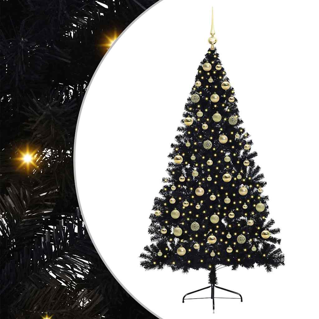 vidaXL Árbol de Navidad Artificial Preiluminado Negro con bolas 180 cm PVC