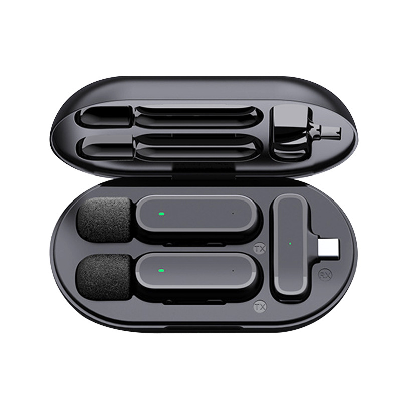 Micrófono Inalámbrico con Funda Recargable para iPhone y Android, 2,4 GHz Wireless Micro con Bateria para Móvil para Youtube/Vlogging, Micrófono Inalámbrico(2 transmisores)