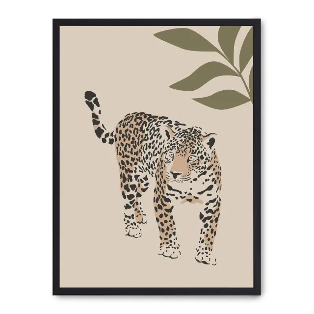Lámina con marco negro JAGUAR GRACE 21x30 cm, Póster impreso en papel de primera calidad de 180gr, montado sobre marco de madera MDF acabado en negro., Arte - Pinturas