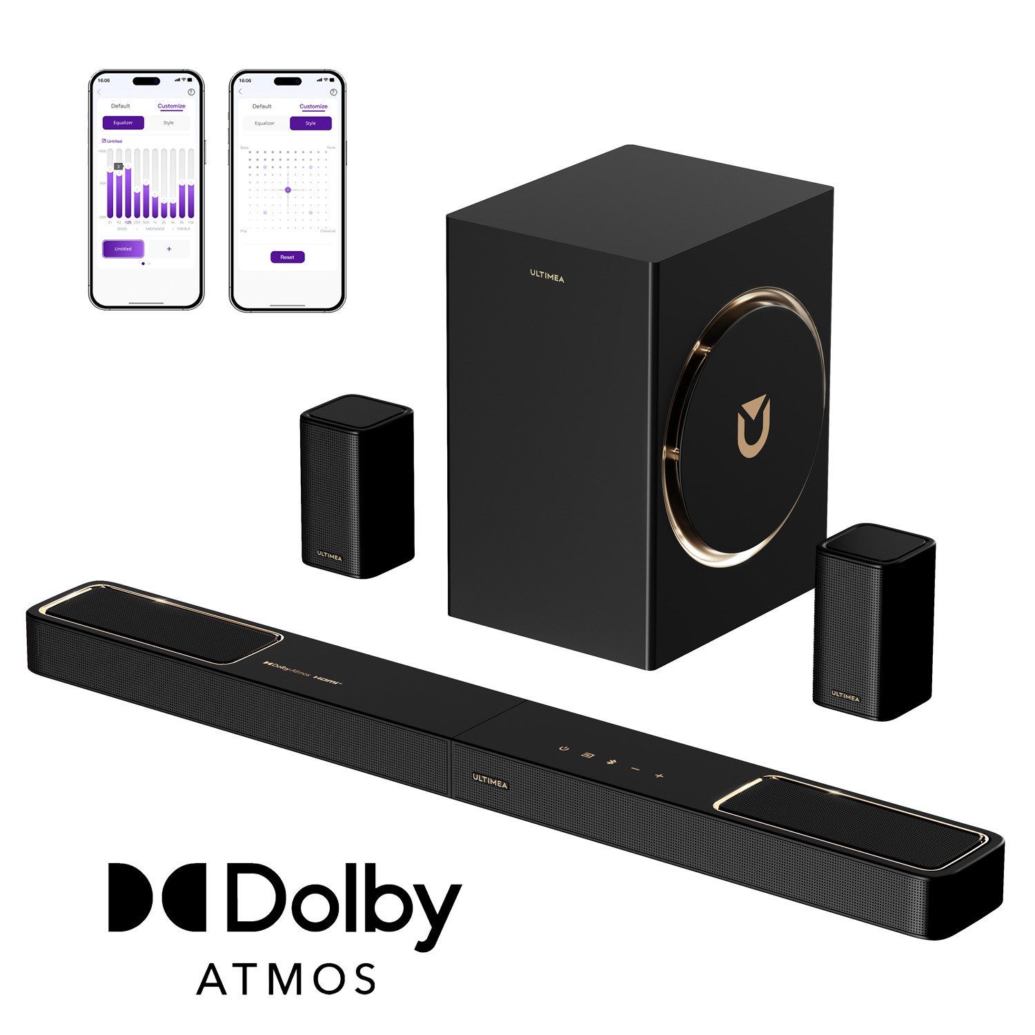 ULTIMEA Skywave F40 Boom Barra de Sonido 5.1.2 con Dolby Atmos para TV, Sistema de Sonido Envolvente con 2 Altavoces Traseros y Subwoofer, HDMI eARC, Bluetooth 5.4, Ideal para Smart TV y Cine en Casa