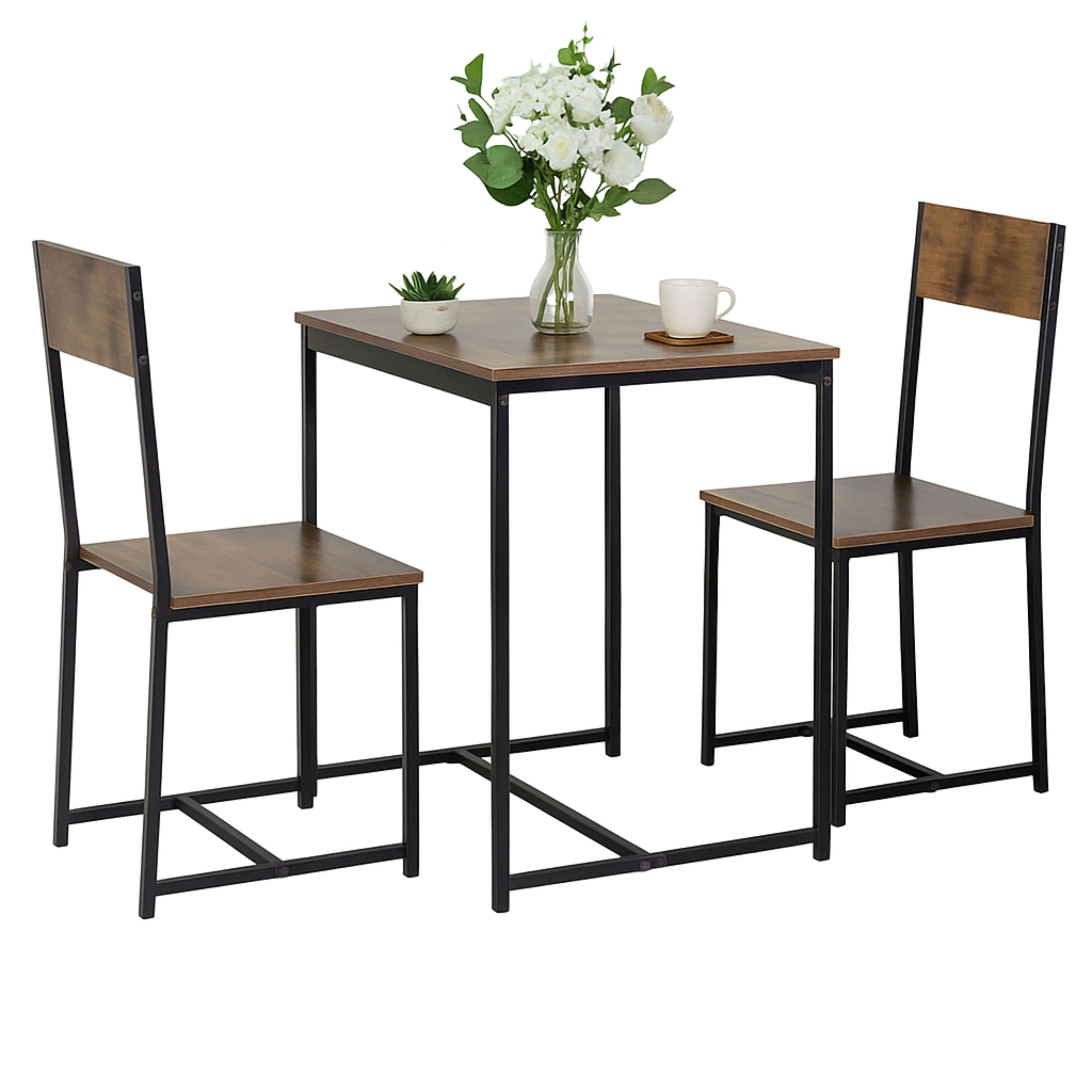 Miroytengo Juego de Mesa Fija con 2 Sillas, Pack Mesa + 2 Sillas, Muebles de Cocina Jess Roble Cambrian y Negro 80x77x50 cm