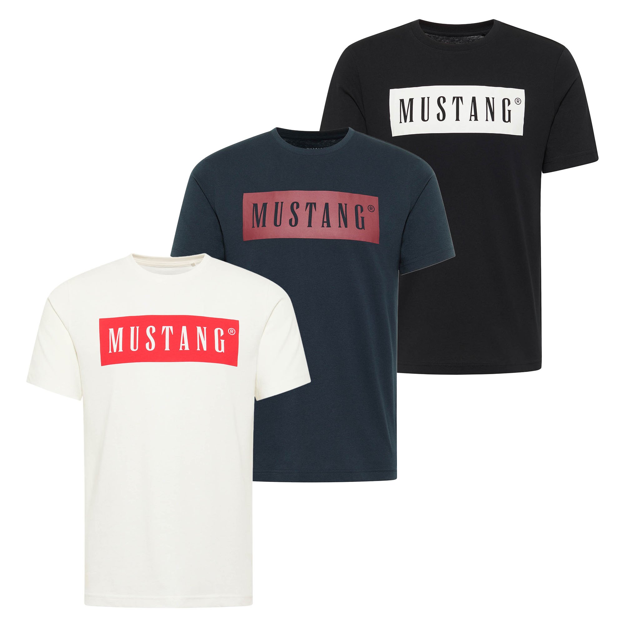 MUSTANG camiseta para hombre  paquete de 3 - Austin, logotipo grande, algodón, Single Jersey Style Austin 3P