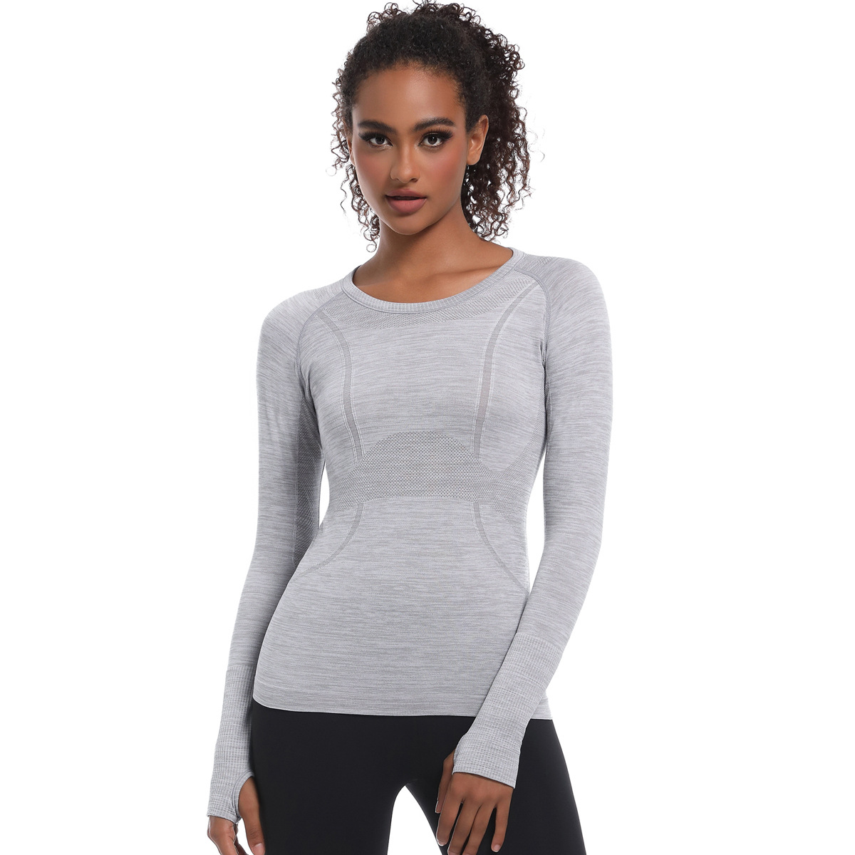 OmHO Camiseta de manga Larga para Mujer, Top de entrenamiento para Gimnasio transprado, ropa de entrenamiento para Mujer, ropa moldeadora Deportiva para Mujer
