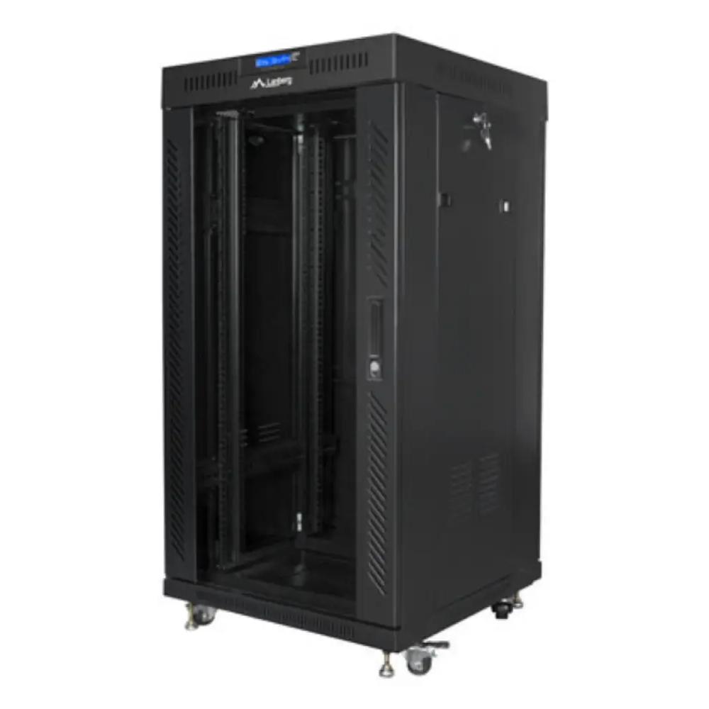 Lanberg - Armario rack 22U FF01-6622-12BL independiente para centros de datos y servidores, capacidad 1200 kg, IP20, patas ajustables y ruedas, color negro