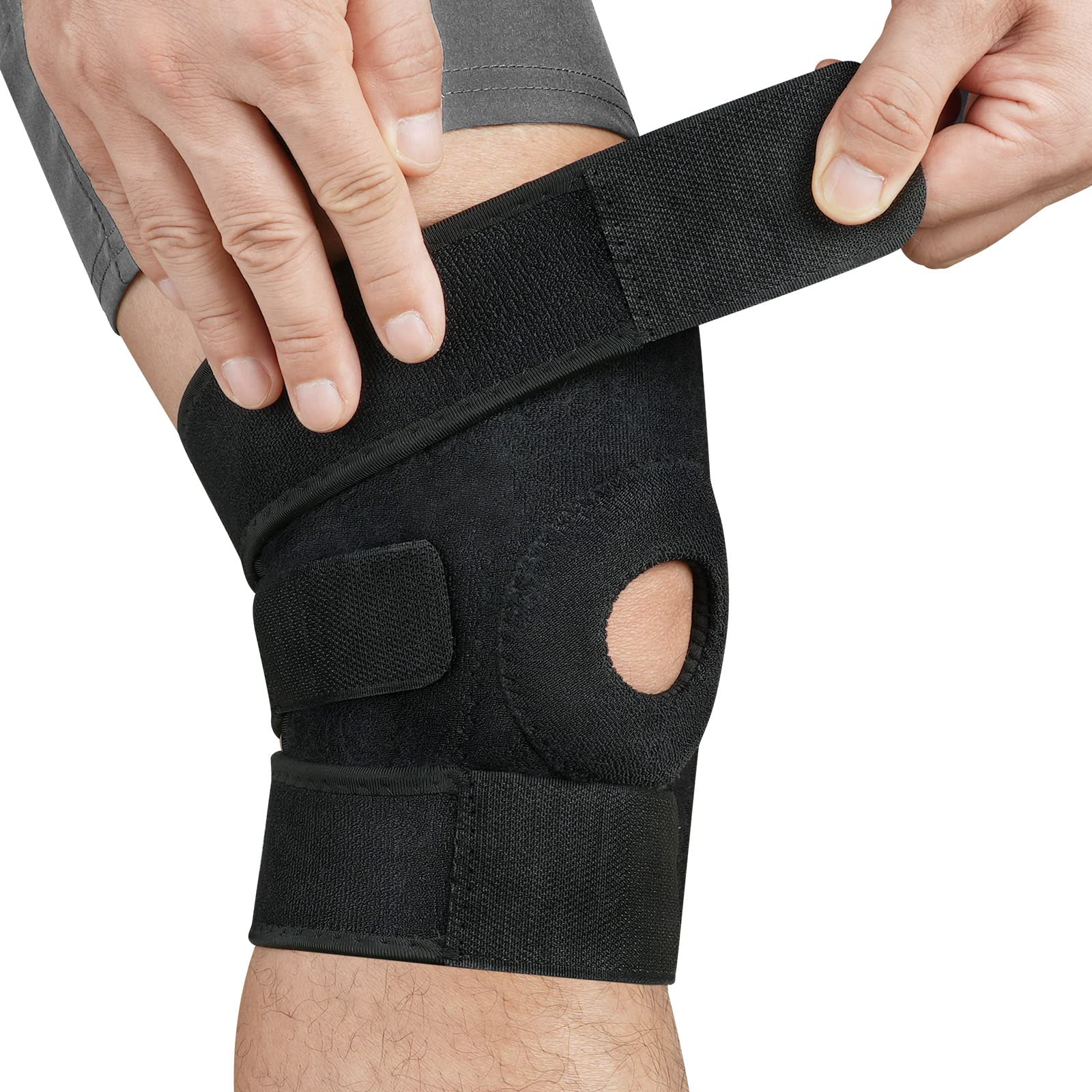 Rodillera deportiva, rodillera con estabilizadores laterales y almohadillas de goma, para rótula y ligamentos