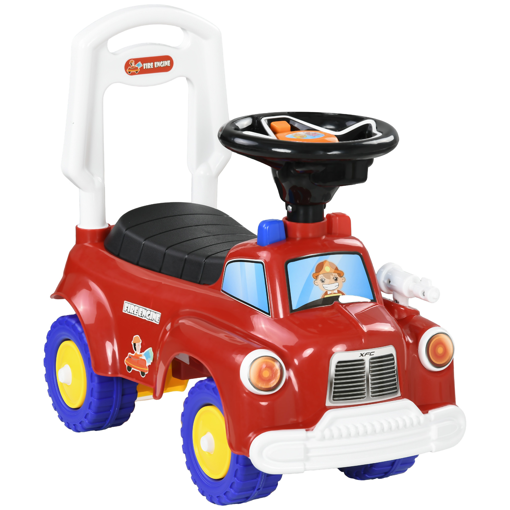 AIYAPLAY Andador portabebés infantil vehículo de empuje camión de bomberos 18-36 meses maletero faros música rojo