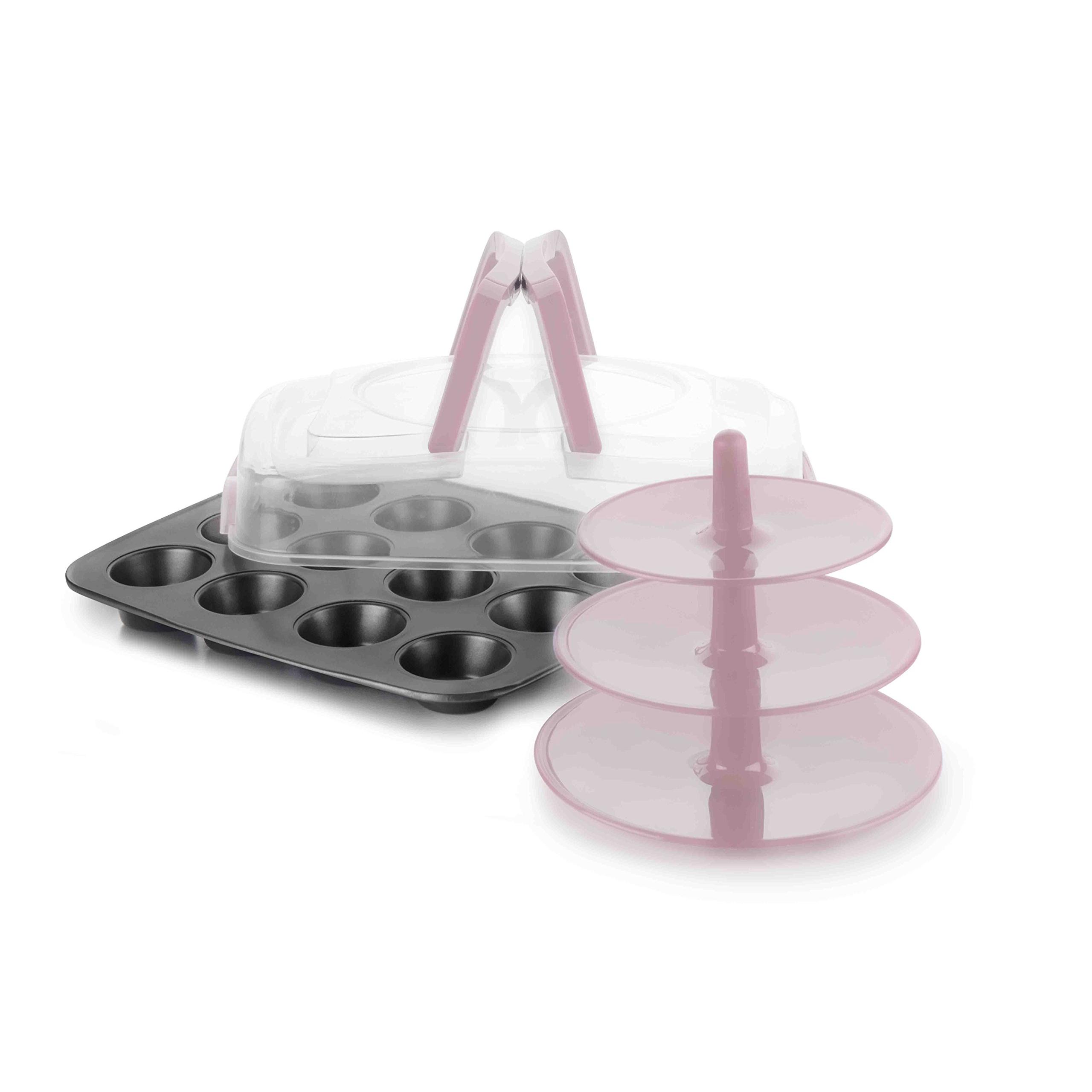 Ibili Molde Muffin 12 CAVIDADES C/Tapa Y Soporte, Stainless Steel, 37x29x10 cm, 3 Unidades