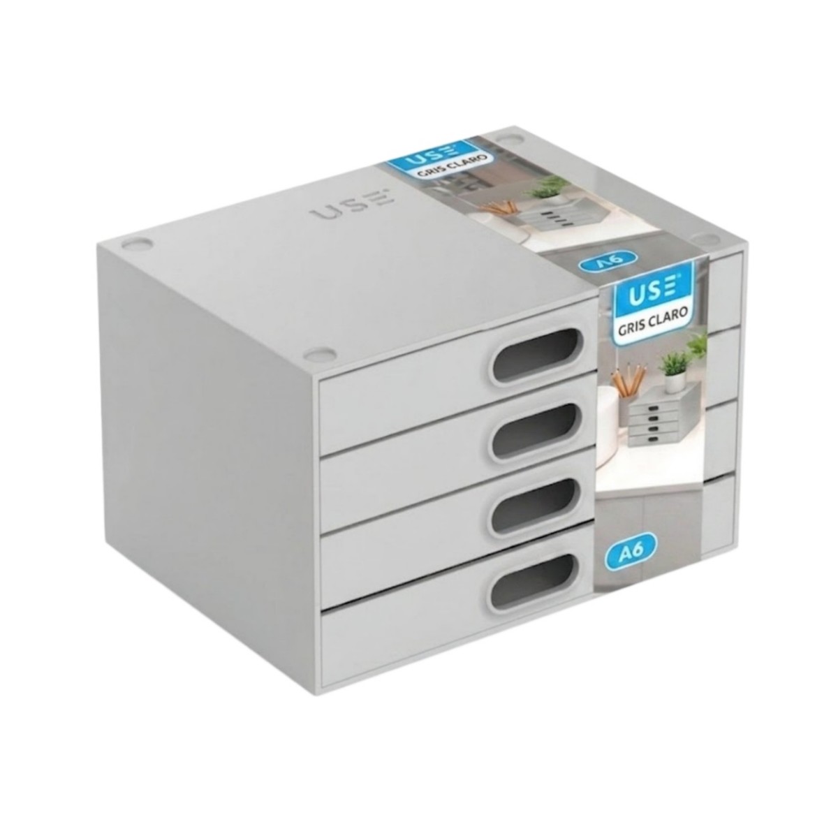 Zylx shopping - Mini Cajonera Organizador de Escritorio A6 4 Cajones (17x13x11cm) - Caja de Almacenamiento Apilable de Plástico para Papelería, Maquillaje, Joyas, Cosméticos y Material de Oficina