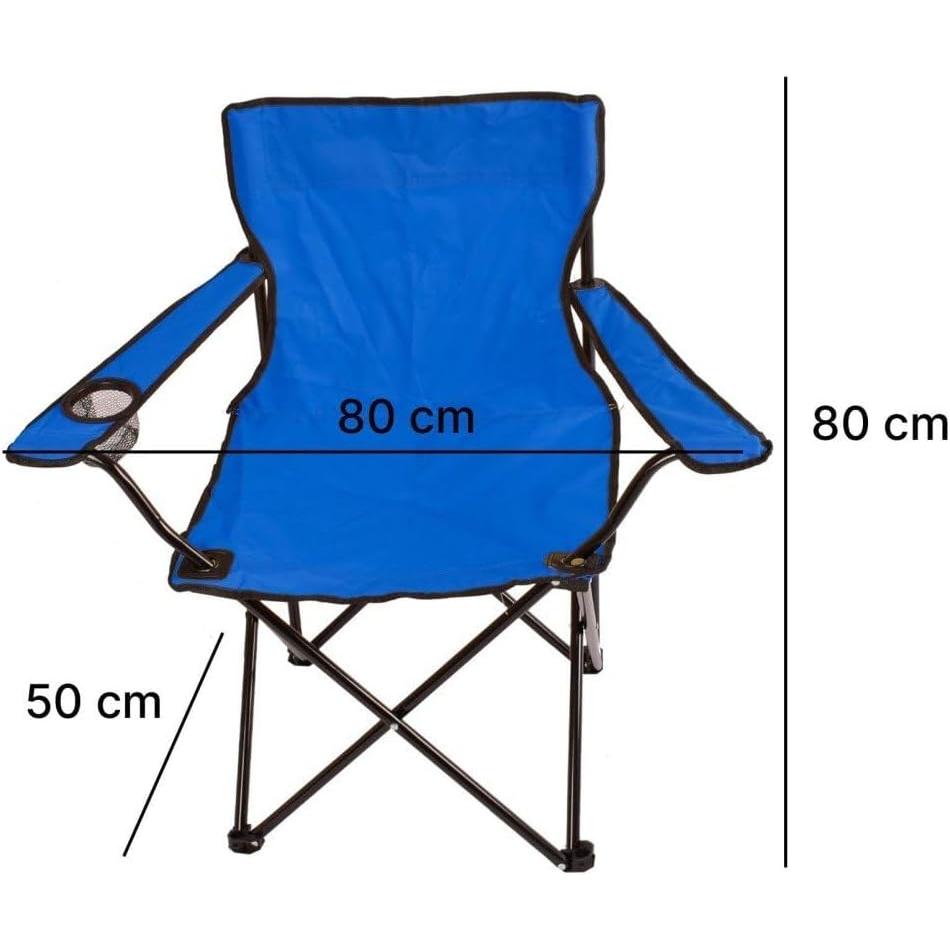Silla de Camping Plegable de Acero con Reposabrazos y Funda con Asas 80x80x50 cm Resistente al Agua Ideal para Exterior Thayba