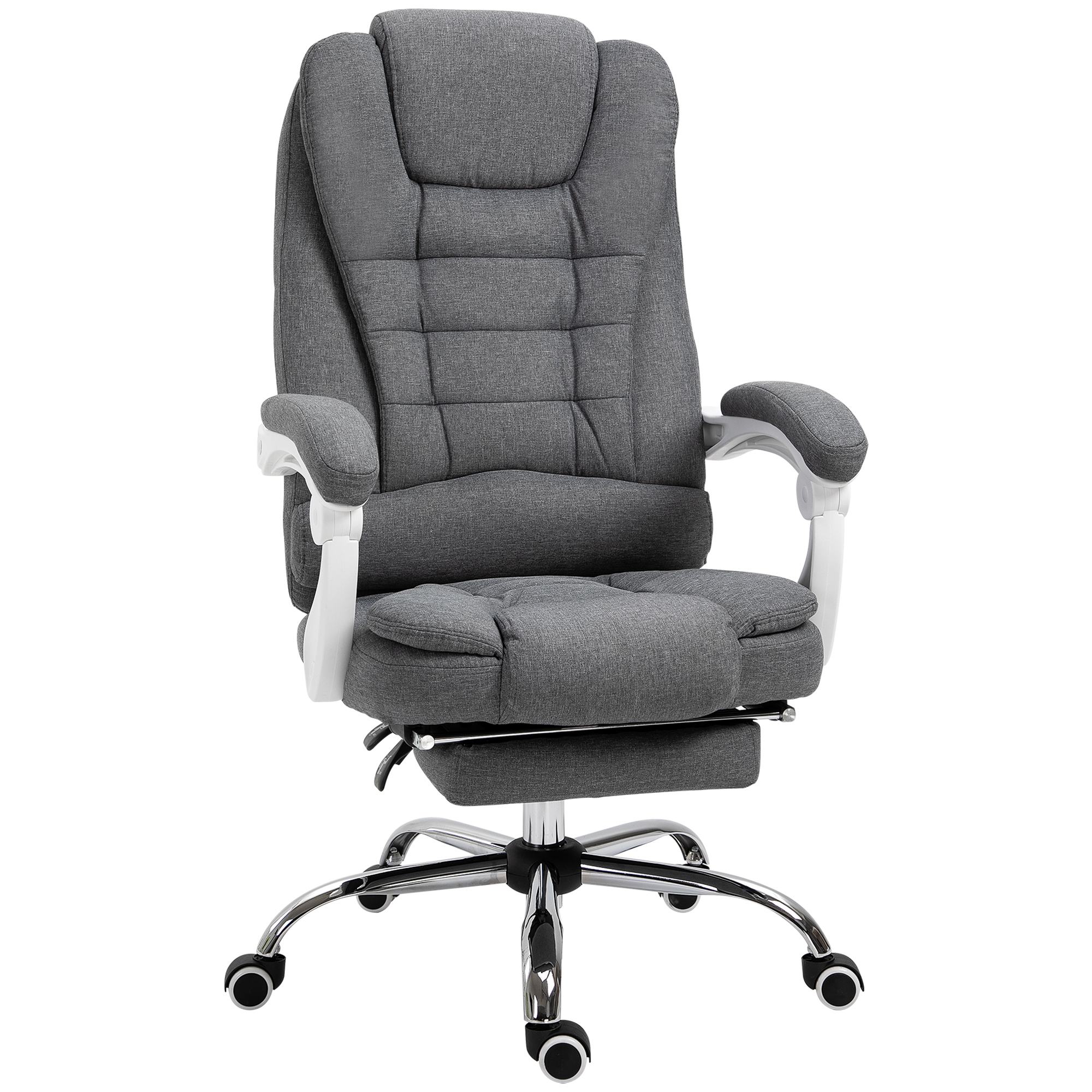 Vinsetto Silla de Oficina Silla de Escritorio con Reposapiés Silla de Computadora Regulable en Altura Aspecto de Lino Silla Ejecutiva Silla Giratoria Reclinable para Oficina Metal Gris