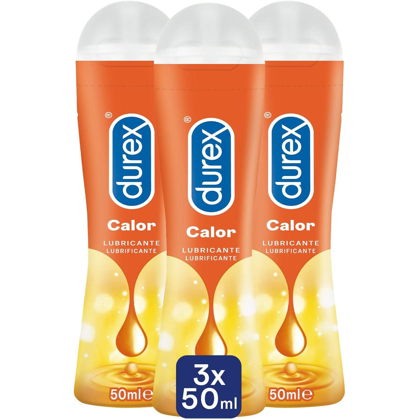 Durex Play Gel Lubricante Íntimo con Efecto Calor, Base Acuosa, No Pegajoso, 3 Unidades de 50 ml