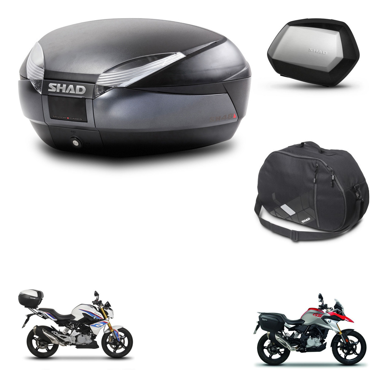 Maletas Laterales + Baul Trasero + Bolsa Interna + Herraje 3P + Herraje Montaje Sh48 Dark Grey Premium Sc Sh35 Premium KIT-272680