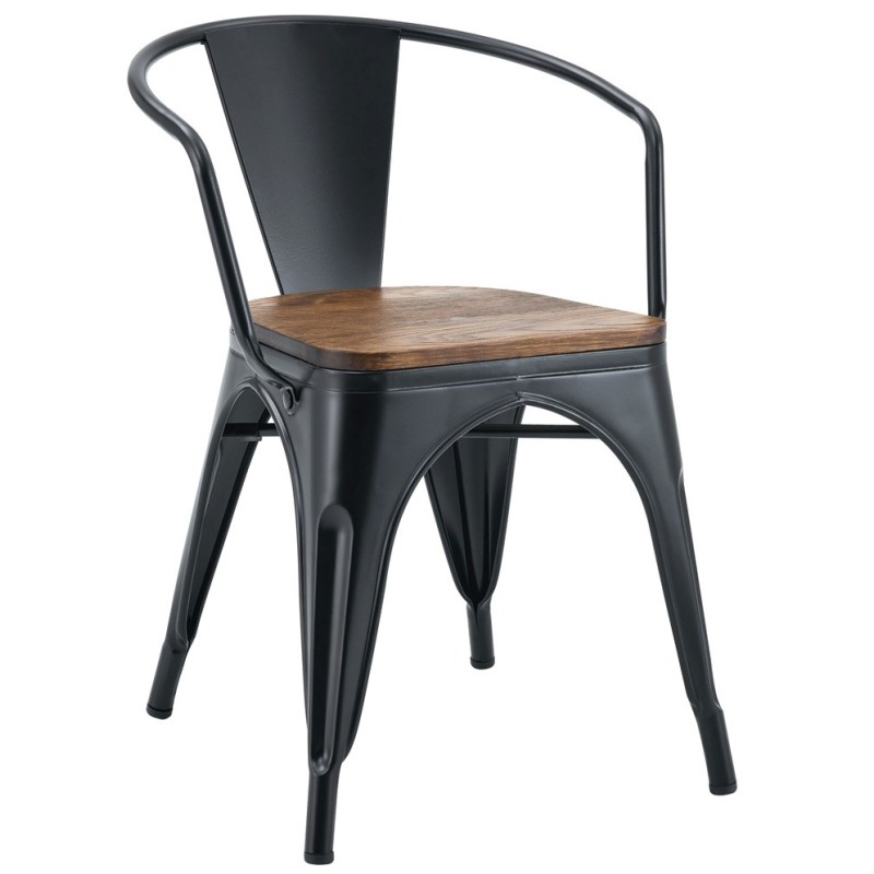 ORION91® - Sillón de comedor Beta de acero negro mate con asiento de madera, 71 x 52,5 x 52 cm, estilo industrial, comedor, hostelería, oficina y salón - spaziOrion91