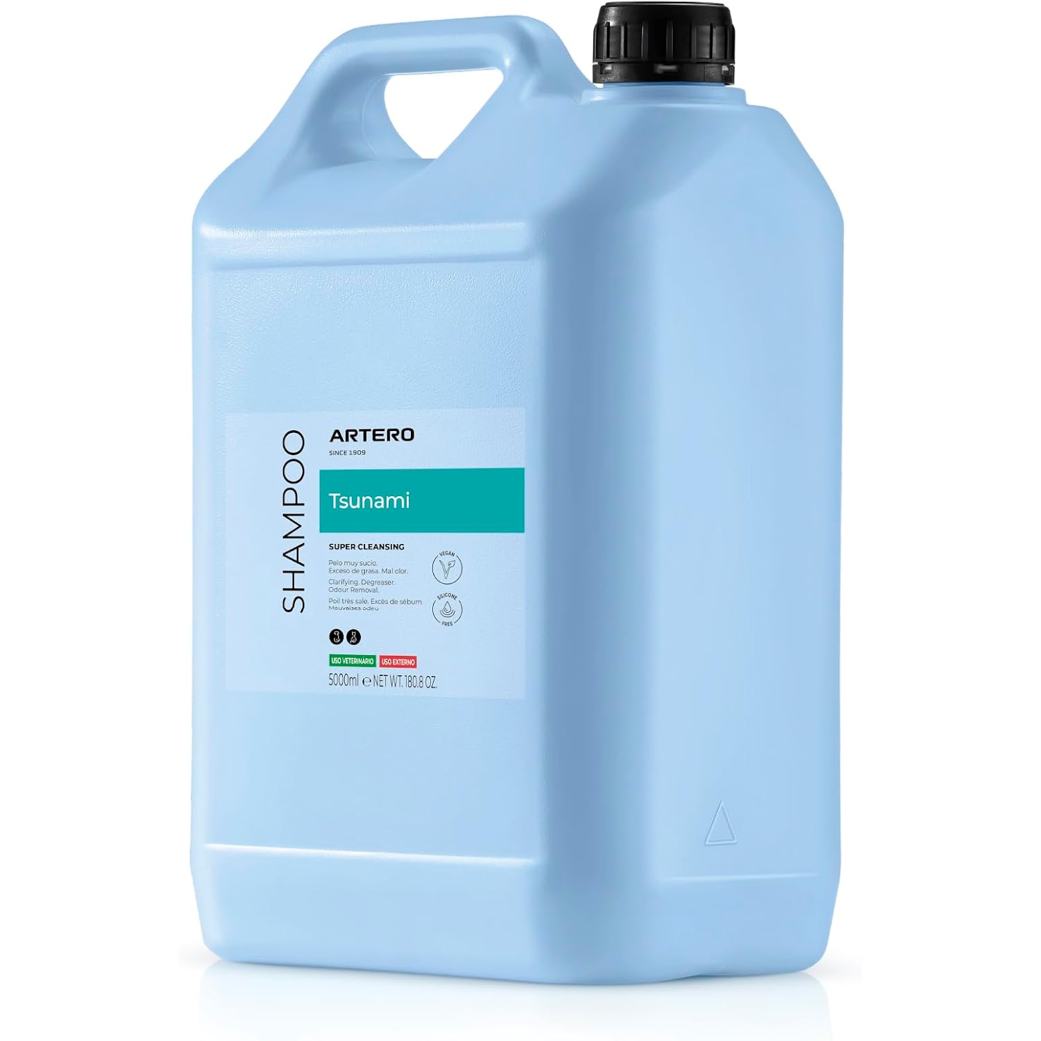 Artero Tsunami champú para perros de primer lavado con vinagre, desengrasante, quita el mal olor, aroma floral, 5 litros