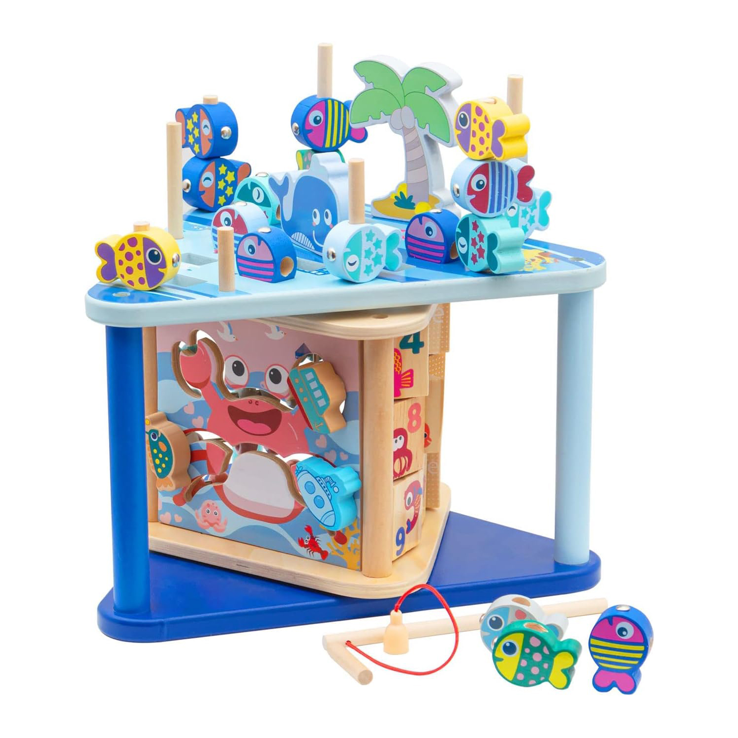 Juguete de Pesca 6 en 1 de Madera – Juego Montessori para Niños con Peces y Cangrejo, Juguete Educativo de Aprendizaje y Habilidad Manual, Regalo Infantil +3 Años