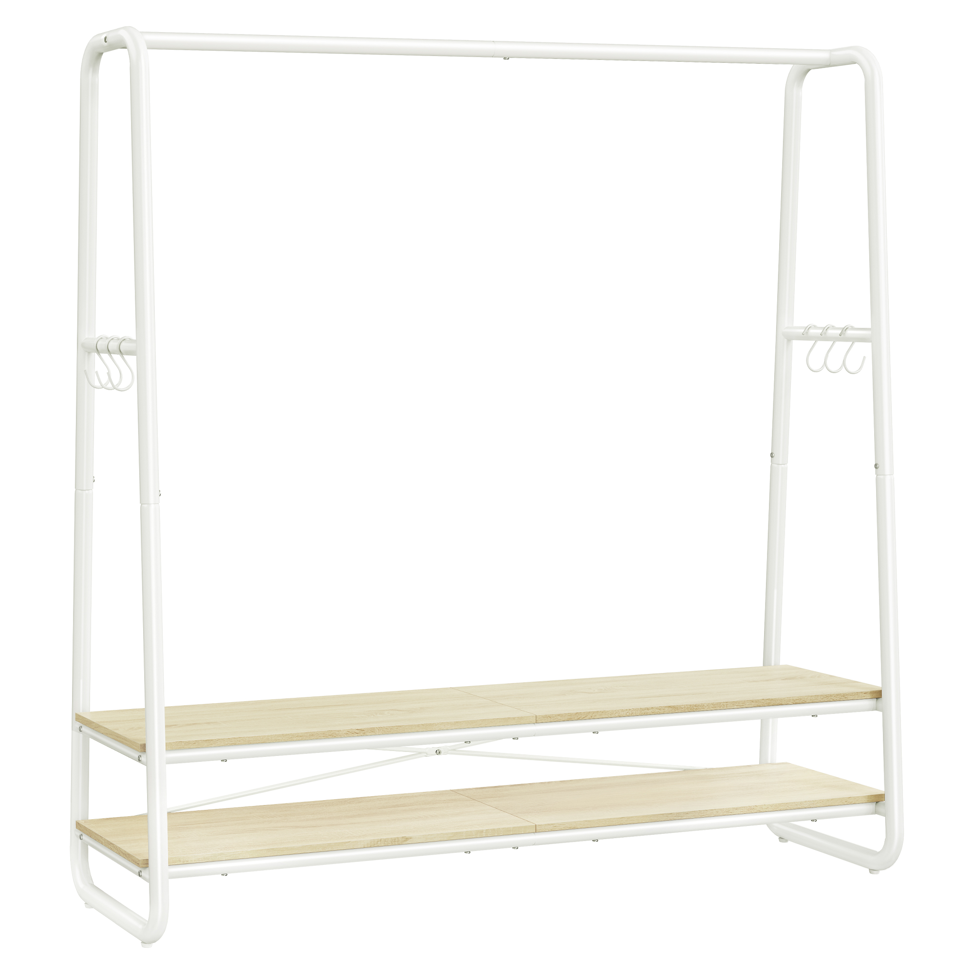 VASAGLE Perchero Burro, Perchero Recibidor con 2 Estantes, 6 Ganchos en Forma de S, Marco de Acero, 45 x 138 x 160 cm, para el Dormitorio, Marrón Rústico y Negro/Beige Natural y Blanco Mate