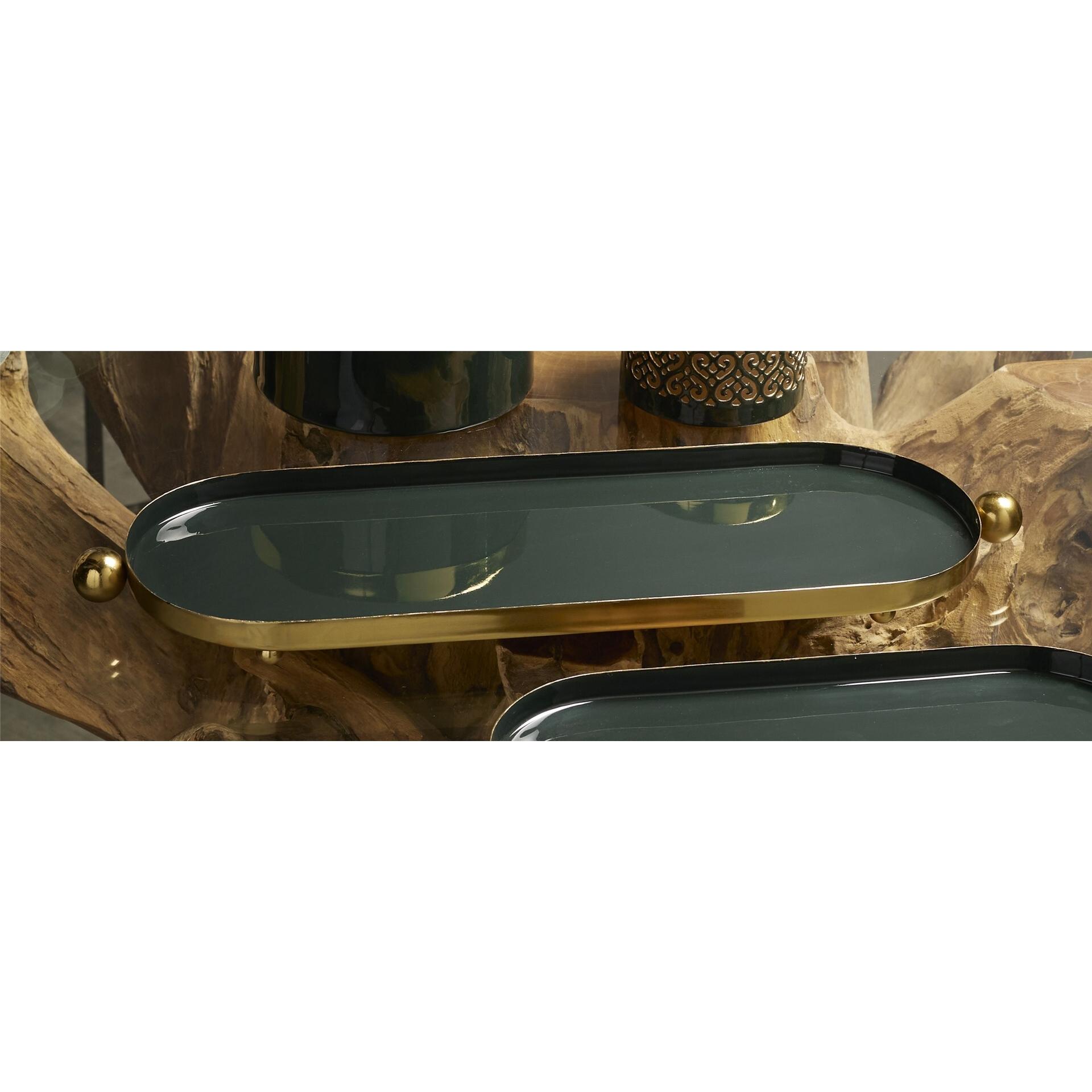 Bandeja esmalte verde oscuro c/oro 46x15 cms. 46x15x3 cms. El mejor complemento para tu hogar.