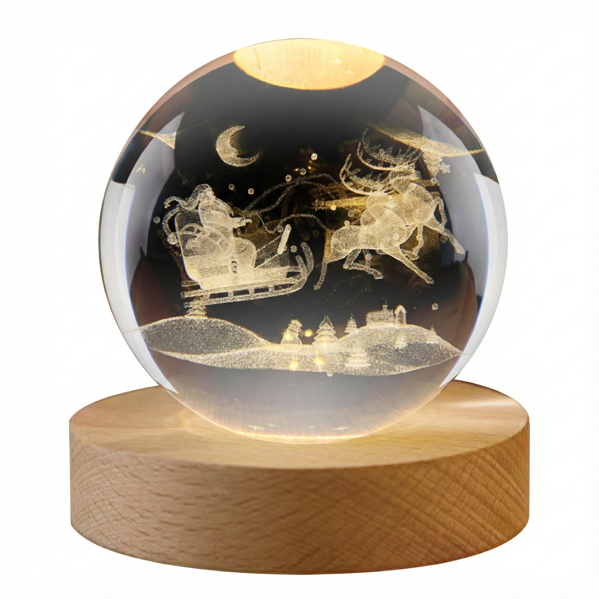 SODANY Bola de Cristal 3D Luz Nocturna LED Navidad Santa Claus 6cm Base Madera USB
