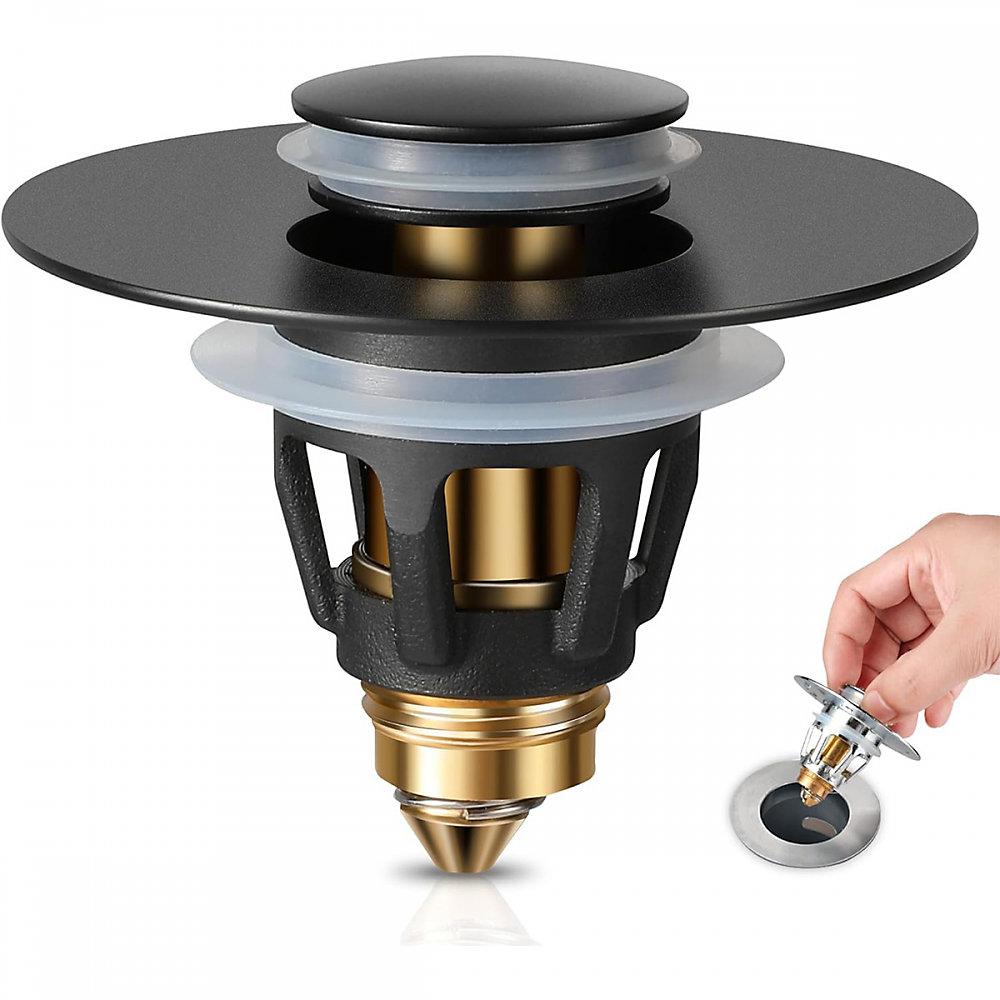 CA Colador de desagüe emergente para fregadero - Tapones antiobstrucción con cesta para colador - Negro