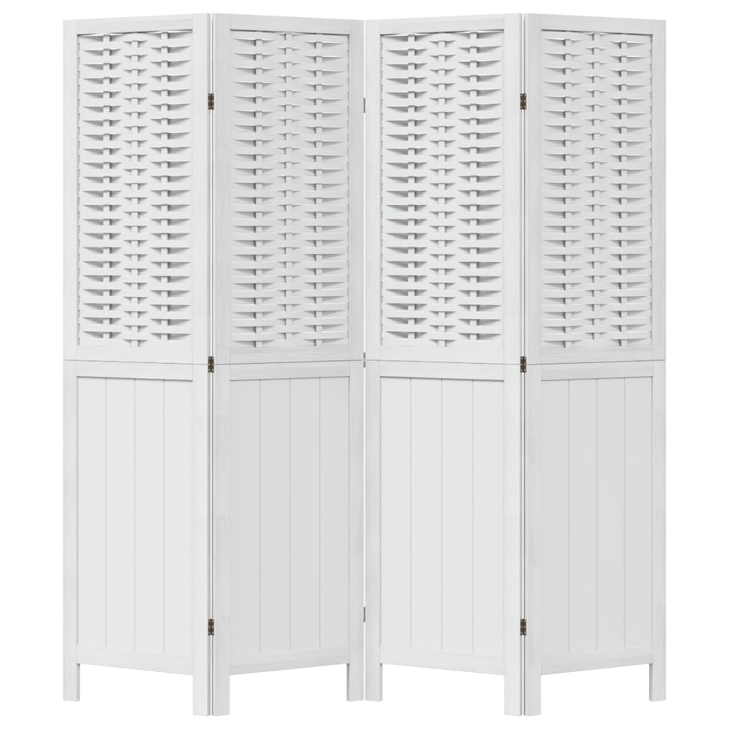 vidaXL Biombo separador de 4 paneles madera maciza Paulownia blanco