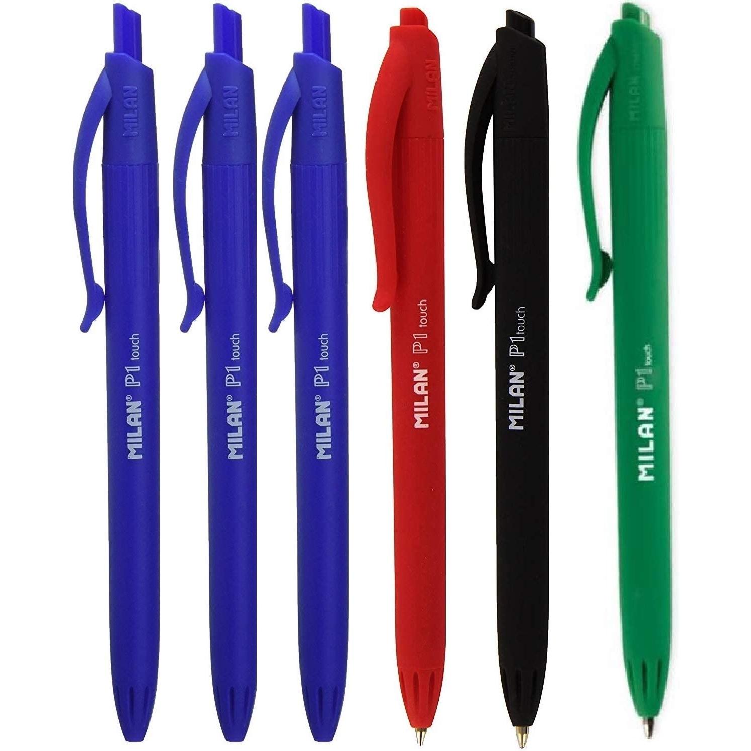 Bolígrafo Milan P1 Touch Negro/Azul/Rojo/Verde, Tecnología Touch para Pantallas Táctiles, Escritura Fluida con Punta Fina 0.7 mm, Ideal para Estudiantes y Profesionales