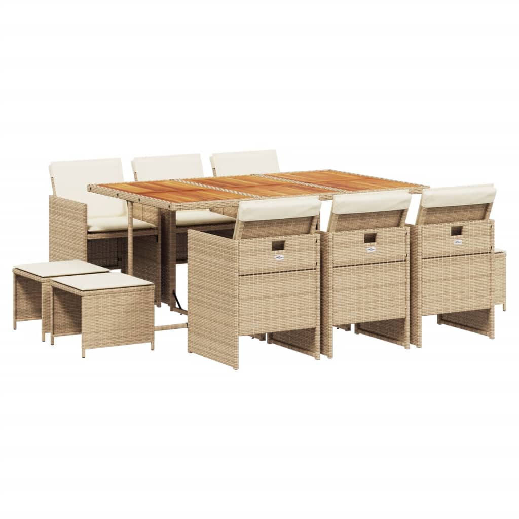 vidaXL Set comedor de jardín 11 pzas con cojines ratán sintético beige