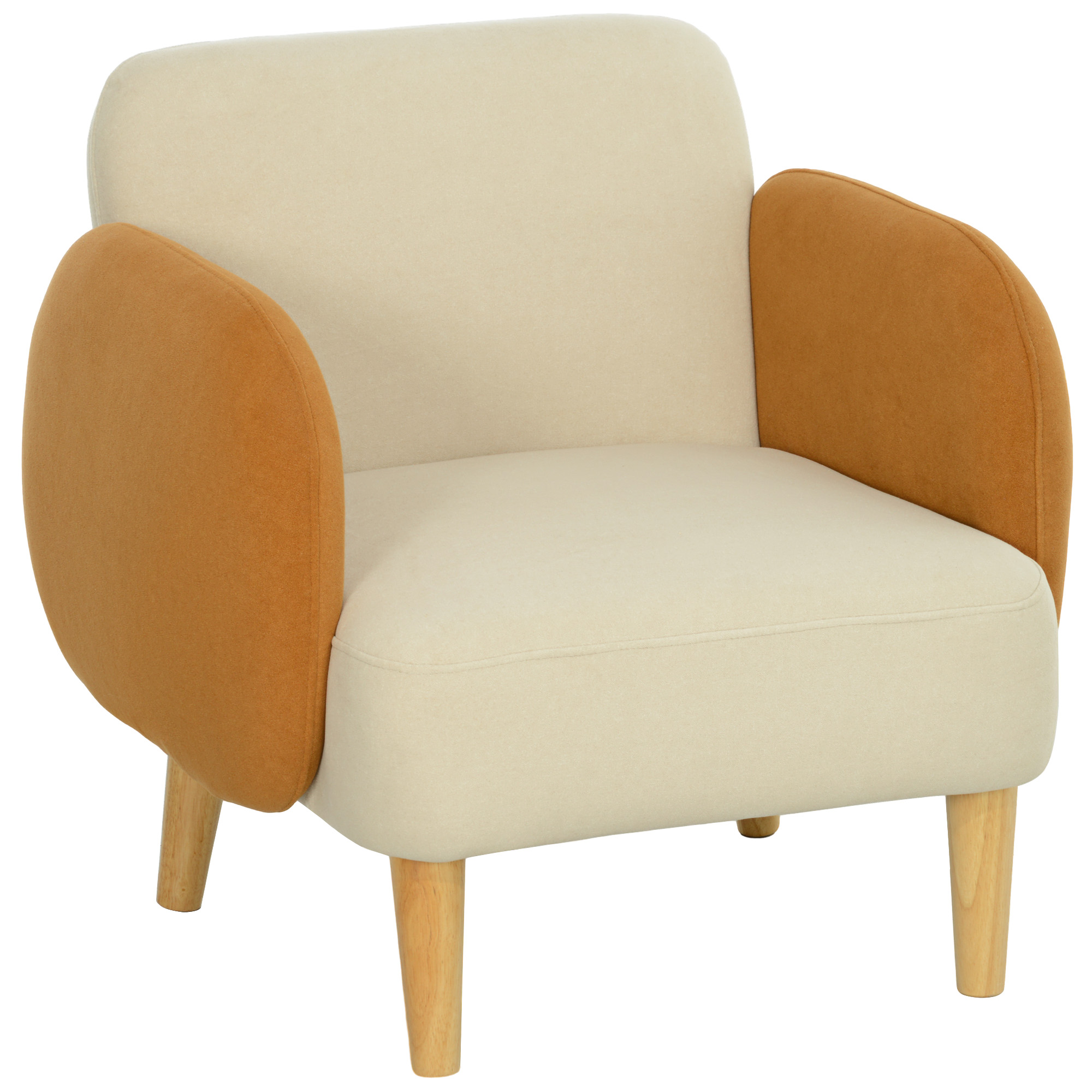 HOMCOM Sillón de Salón Tapizado en Terciopelo Butaca para Dormitorio con Reposabrazos y Patas de Madera Sillón Pequeño Carga 120 kg para Dormitorio Oficina 72x76x74 cm Crema