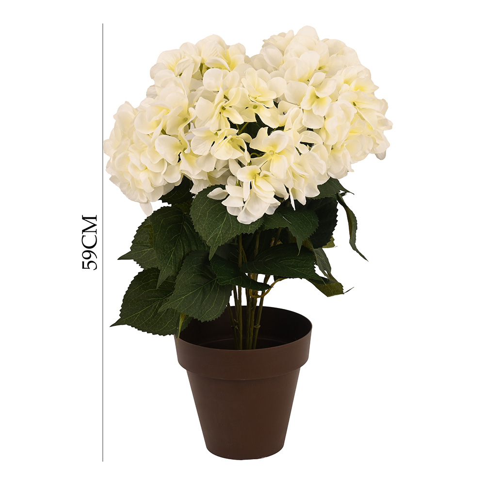 Poenia Arte Floral - Flor Hortensia Artificial Con 7 Cabezas En Maceta 59cm - REF M630809 - Decoración Duradera