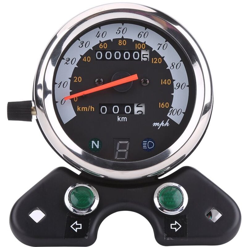 CA Odómetro universal dual para motocicleta Sollbry, velocímetro, indicador de km/h, LED, retroiluminación, odómetro digital con luces de señal de giro/intervalo y pantalla de faros.
