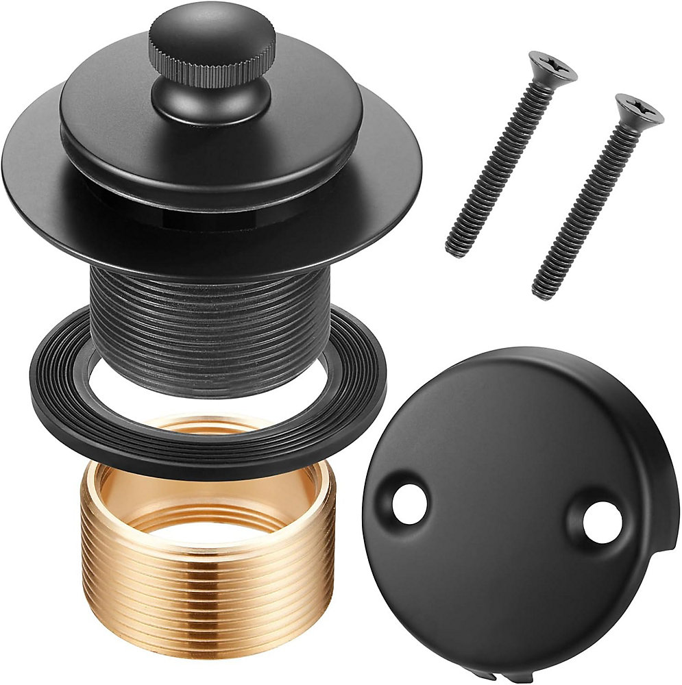 CA Tapón de desagüe para bañera Kit de reemplazo de embellecedor de desagüe de tina con sistema de empuje, tracción, bloqueo y giro - Negro mate