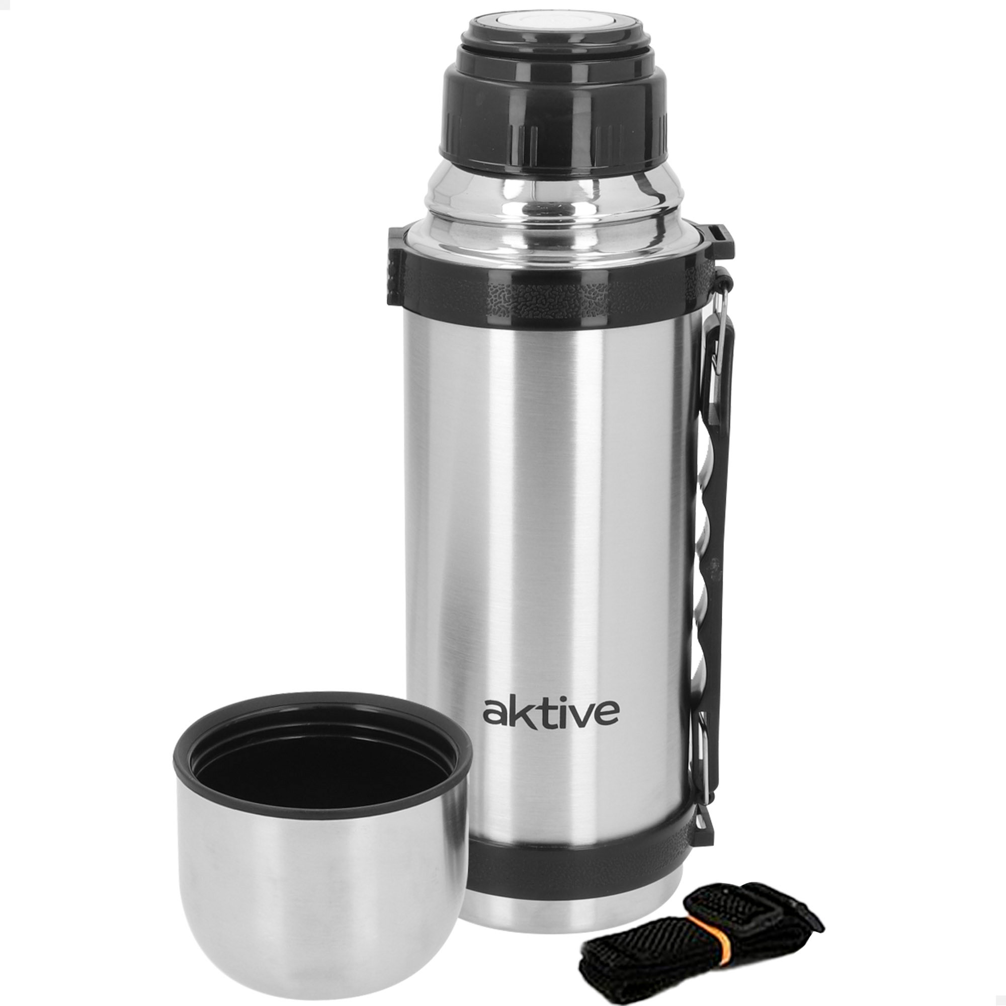 Aktive - Botella térmica, acabado metálico, acero inoxidable 18/8, medidas, tapón hermético antifugas, sistema antigoteo, incluye taza, libre de BPA, botella agua térmica, botellas termo