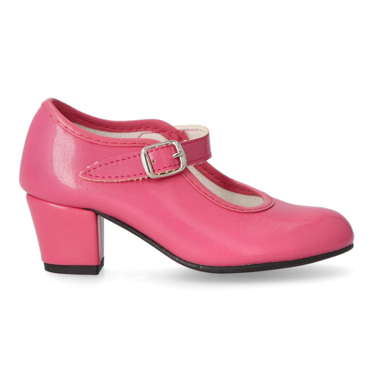Peke's by Vanessa - Zapatos flamencos PEKES Fucsia para feria y romería, tacón medio 3,5-5 cm, sintético cómodo sin clavos